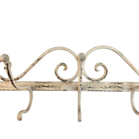 Vintage Distressed White Iron Coat and Hat Hanger 3 Hook Cottage Victorian Style - Picture 8 of 8